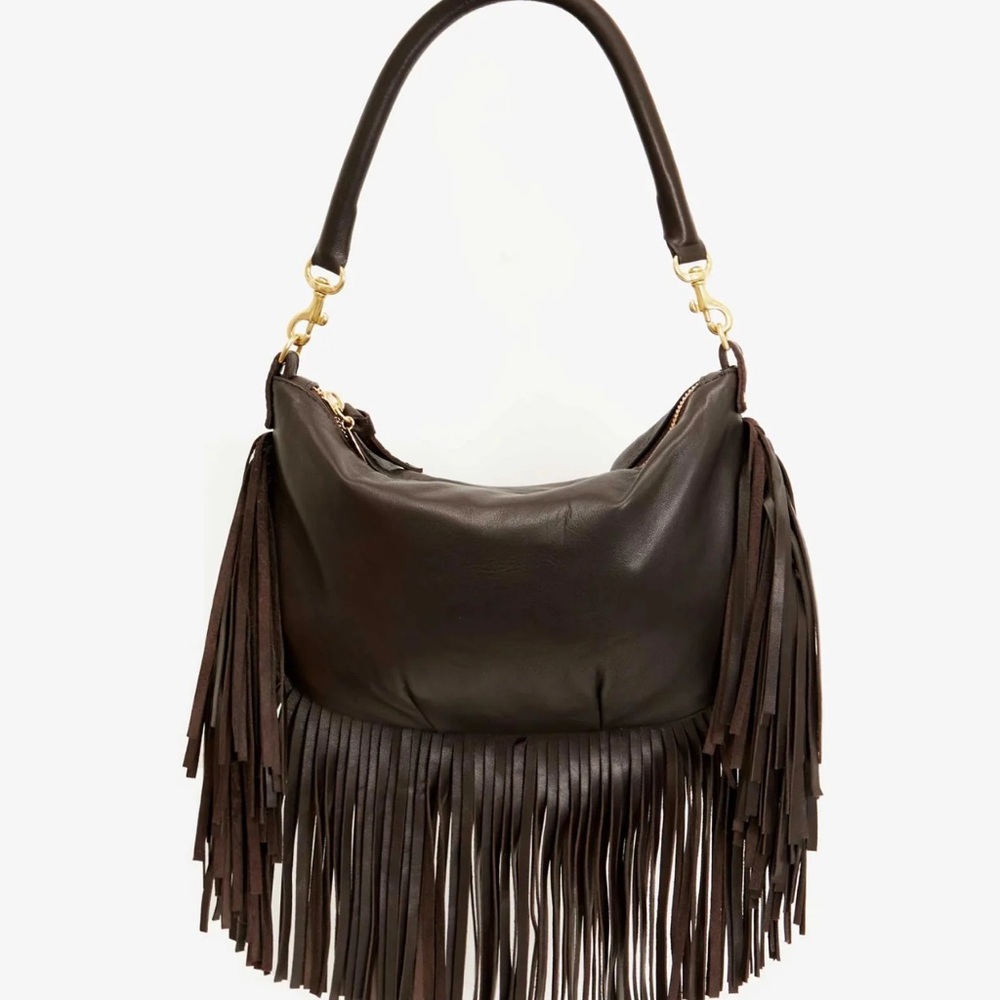Clare V Petit Moyen-Brown fringe